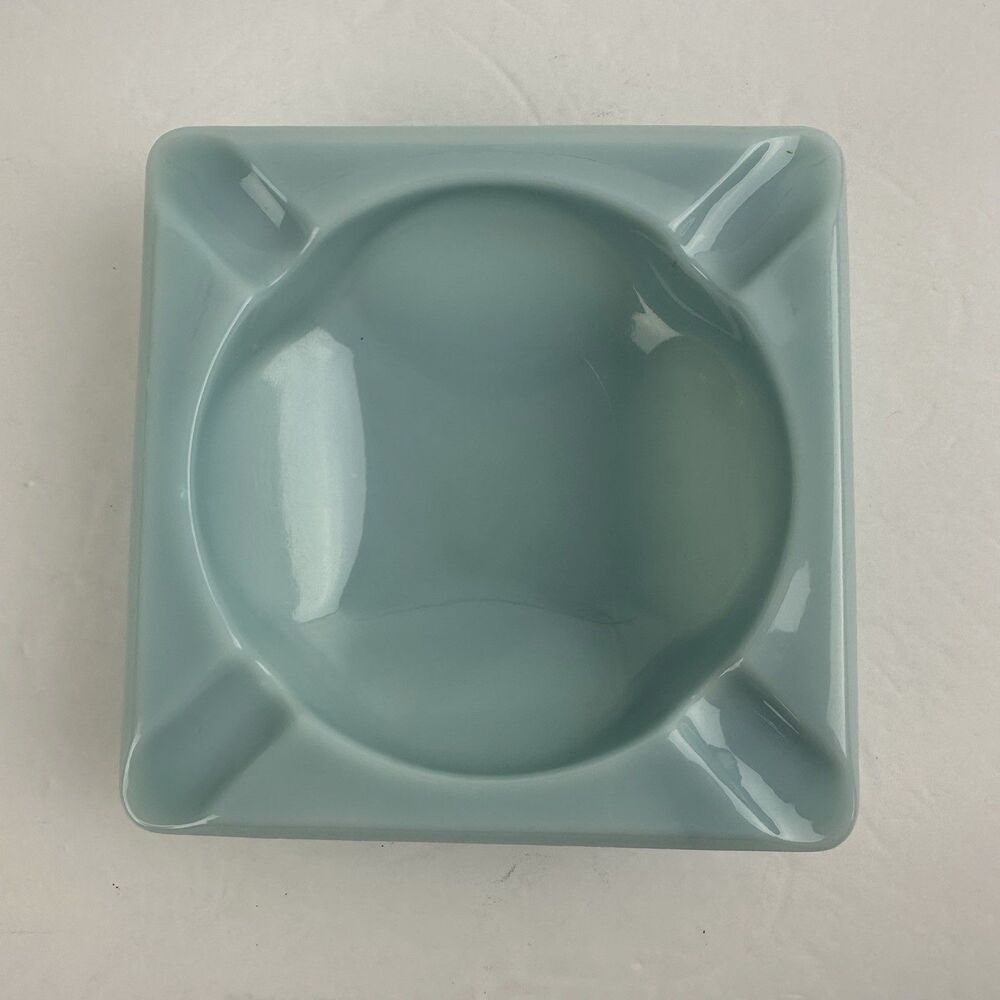 VTG MCM FIRE KING Anchor Hocking Delphite Blue Milk Glass 5.75" Square Ashtray